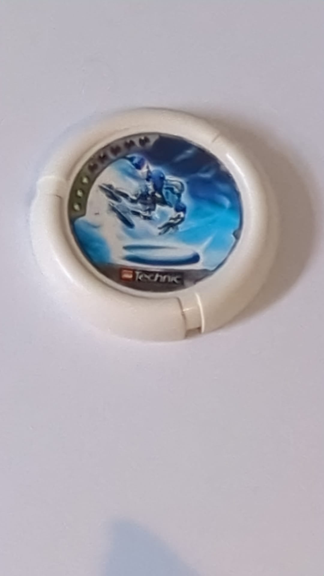 Wurfscheibe Disk mit Throwbot-Ski-/Slizer-Ice-Motiv (3 Punkte), LEGO Technic Logo und Roboter-Wurfscheiben-Muster weiß