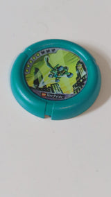 Wurfscheibe Disk mit Throwbot-Turbo-/Slizer-City-5-Pips-Motiv, LEGO-Technic-Logo und springendem Roboter im City-Muster türkis