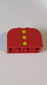 4x2x2 Schräge, gebogene Doppelstrebe mit 4 Noppen und 3 gelben Punkten rot