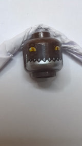Minifigur, doppelseitiger Alien-Chima-Krokodilkopf mit leuchtend orangefarbenen Augen, dunkelbraun