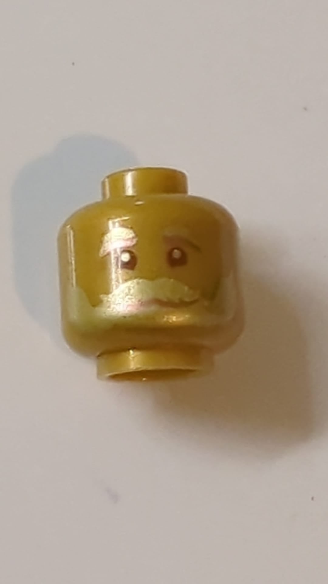 NEU Minifigur, Kopf Gold und Kupfer Buschige Augenbrauen, Bart und Schnurrbart, Rotbraune Augen Muster "BAM" pearlgold