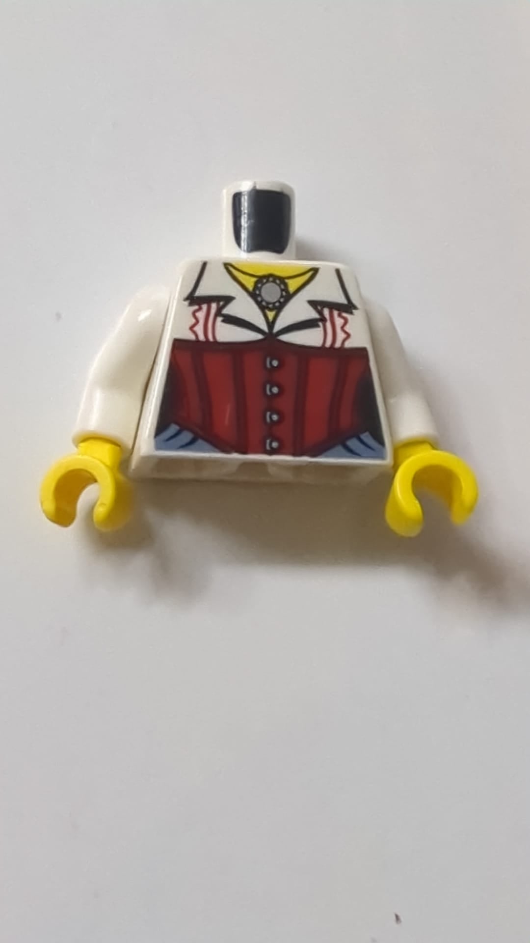 Torso Monster Fighters Damenbluse mit Halskette und rotem Korsettmuster / Weiße Arme / Gelbe Hände weiß