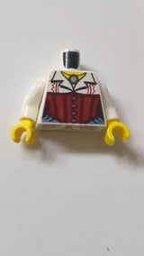 Torso Monster Fighters Damenbluse mit Halskette und rotem Korsettmuster / Weiße Arme / Gelbe Hände weiß