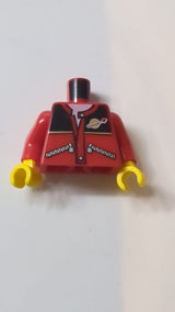 Torso-Jacke mit Reißverschlüssen, schwarzes Oberteil, klassisches Weltraumlogo, weißes Unterhemdmuster / rote Ärmel / gelbe Hände rot
