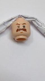 Minifigur, Kopf, Schnurrbart, braun, buschig, groß, braune Augenbrauen, weiße Pupillen, Muster „SW Trooper“ hellnougat (fleischfarben)