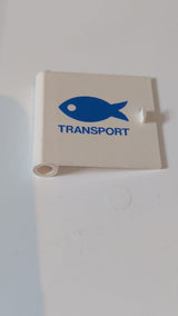 1x5x4 Tür (links) mit blauem Fisch- und „TRANSPORT“-Muster weiß