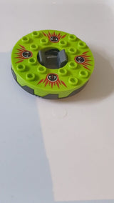 6x6x1 1/3 Ninjago Spinner runde Basis, gezahnt, mit limettengrüner Oberseite und rotem, weißem sowie schwarzem Fangpyre-Muster (Ninjago-Spinner) titan