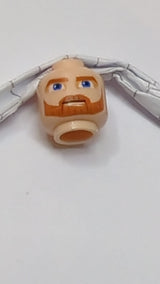 Minifigur, Kopf: Dunkelorange, dichte Augenbrauen, Schnurrbart und Vollbart, große blaue Augen, nougatfarbener Lidschatten, neutrales Muster hellnougat (fleischfarben)