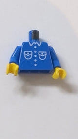 Hemd mit weißem Taschen-, Knopf- und Kragenmuster / Blaue Ärmel / Gelbe Hände blau