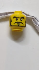 Minifigure, Head Male Black Thick Eyebrows, Sideburns, Goatee, Moustache and White Pupils Pattern