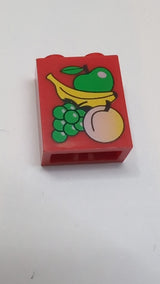 1x2x2 Stein mit innenliegender Achsenhalterung und Fruchtmuster rot