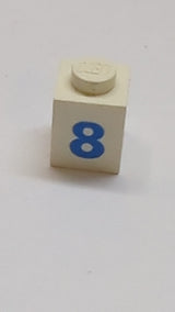 1x1 Stein mit blauem Zahlenmuster 8 Fettschrift weiß