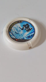 Wurfscheibe Disk mit „Throwbot Ski“ / „Slizer Ice“-Motiv (6 Punkte), LEGO Technic Logo und Muster einer Roboter-Kampf-Schneekreatur weiß