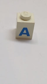 1x1 Stein mit blauem Großbuchstaben A Muster Fettschrift weiß