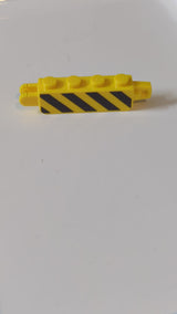 1x4 Scharnierstein (rastend) mit schwarz-gelbem Warnstreifenmuster auf beiden Seiten gelb