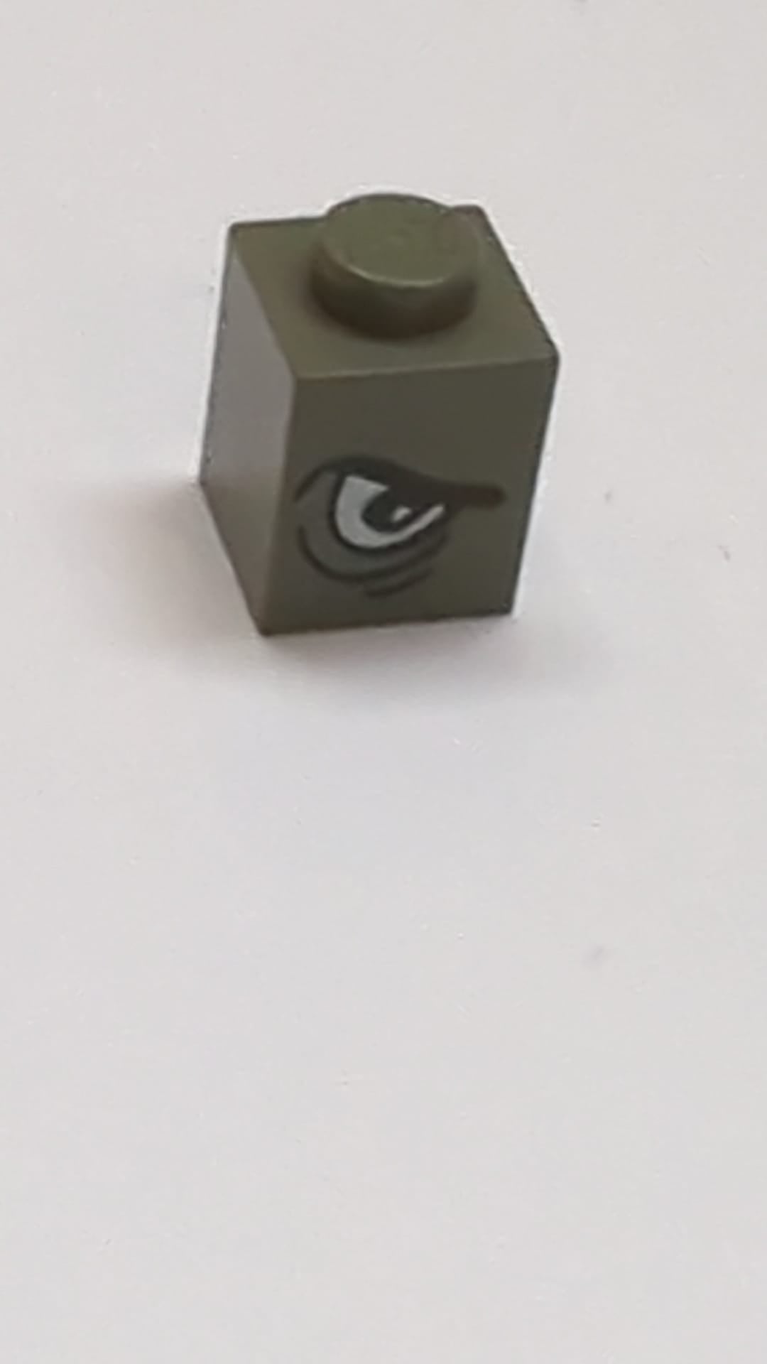 1x1 Stein mit wütendem schwarzen Augenbrauen- und weißem rechten Auge-Muster altdundelgrau