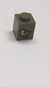 1x1 Stein mit wütendem schwarzen Augenbrauen- und weißem rechten Auge-Muster altdundelgrau