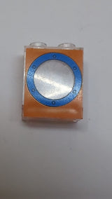 1x2x2 Paneel – Hohlnoppen mit blauem Bullauge auf orangefarbenem Hintergrundmuster transparent weiß