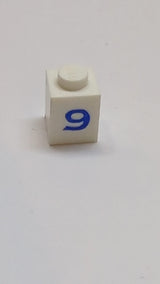 1x1 Stein mit blauem Zahlenmuster (Nummer 9) weiß