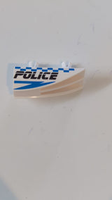 1x4 Fahrzeugverkleidung Seitlicher Lufteinlass mit 2 Stiften, schwarzer Aufschrift „POLICE“, blauem Blitz und kariertem Muster, Modell rechts weiß