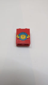 1x2x2 Paneel – Massive Noppen mit blauem Globus- und gelbem Kasten- und gebogenem Pfeilmuster rot