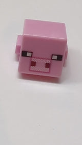 Kreaturenkopf pixelig mit schwarzen Augen und weißer Schnauze mit dunkelrosa Umrandung und dunkelroten quadratischen Nasenlöchern Muster "Minecraft Schwein" rosa