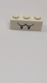 1x3 Stein mit schwarzem Augen- und Augenbrauenmuster „Super Mario Boo Obergesicht“ weiß