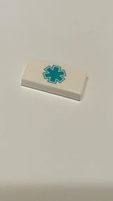 NEU 1 x 2 Fliese mit „Star of Life“-Motiv (EMT) in Dunkeltürkis weiß