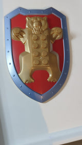 2x4 Großer Figurenschild, Stein-Relief, Motiv: Bär mit Muster in Rot und Perl-Sandblau dunkelgold