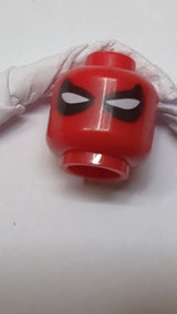 Minifigur, Kopfmaske mit weißen Sehschlitzen in großem schwarzem Tropfenmuster rot