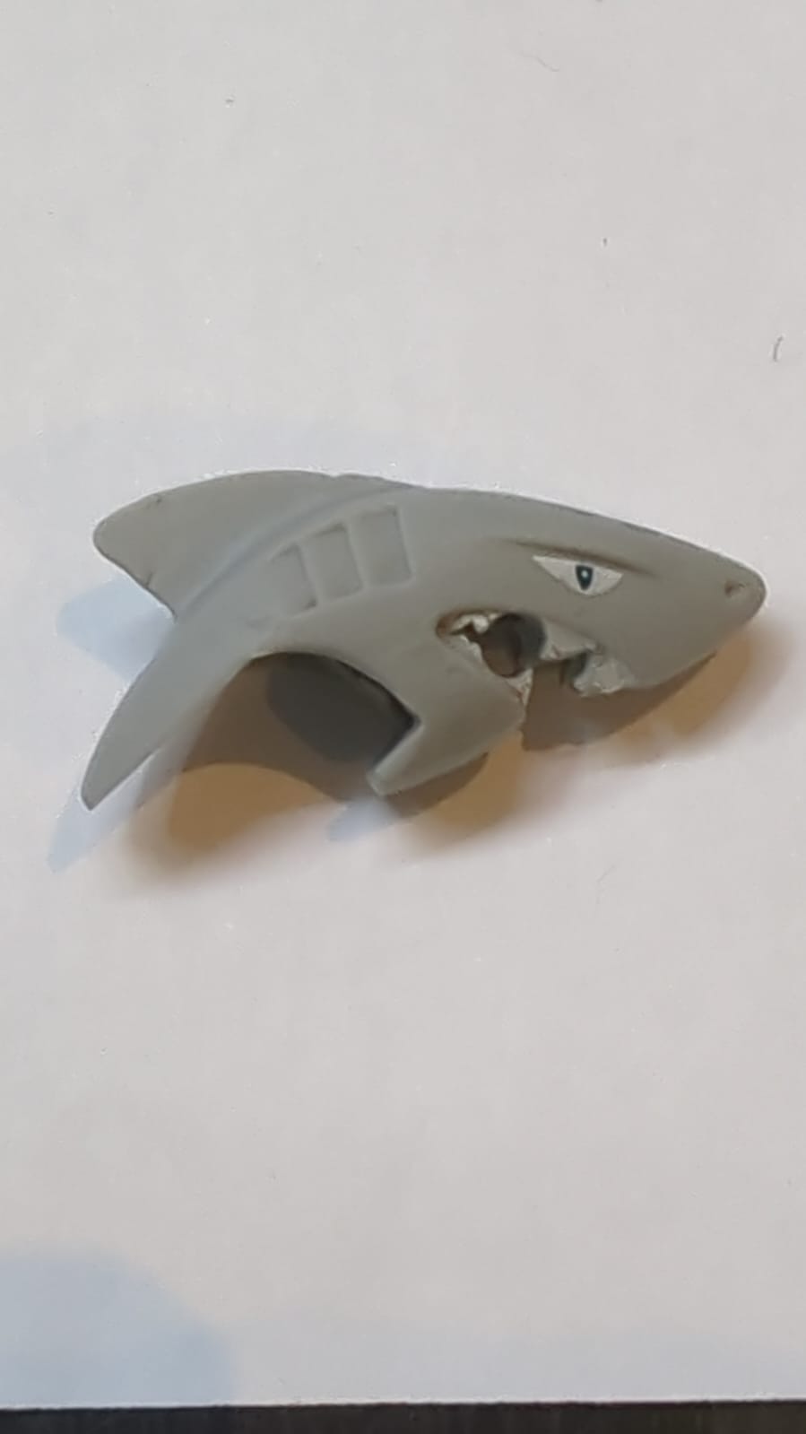 Minifigure, Head, Modified Shark with Fin with White Eyes and Teeth, Dark Blue Splotches Pattern