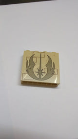 NEU Stein 1 x 4 x 3 mit Jedi-Orden-Insignie in Dunkeltan mit dunkelbrauer Umrandung, rötlich-braunen Steinen und mittelnougafarbenen Punktemuster beige