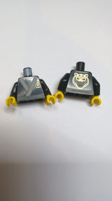 NEU Oberkörper-Tunika mit hellblaugrauem Besatz und Symbol mit goldenen Quadraten, dunkelblaugrauer Gürtel, Tigerkopf-Muster auf dem Rücken (BAM) / schwarze Arme / gelbe Hände