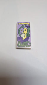 NEU Fliese 2 x 4 mit modernem Kubismus-Gemälde mit Lavendel, Sandgrün und Dunkellila im Picasso-Stil Porträtmuster Weiß
