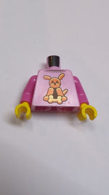 NEU Oberteil mit Ballonhund-Motiv in Orange, Leuchtendem Hellgelb und Dunkelbraun mit Knochen, Hunde Kopf auf Rücken Muster (BAM) / Dunkelpinke Ärmel / Gelbe Hände