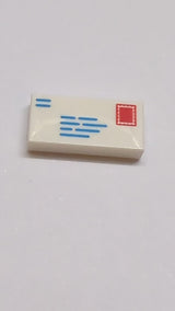 NEU Fliese 1 x 2 mit Nut mit dunkelblauen Linien und rotem Rechteckmuster (Briefumschlag mit Briefmarke und Absenderadresse) weiß