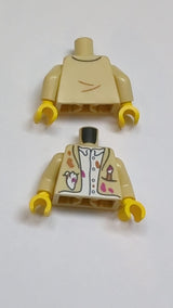 NEU Torso-Jacke offen mit Pinsel und Lappen in den Taschen, weißes Hemd, Muster aus Magenta- und Dunkelorange-Flecken (BAM) / braune Arme / gelbe Hände