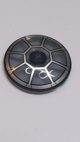 NEU Schüssel 4 x 4 invertiert (Radar) mit offenem Noppenfeld mit silbernem radialem TIE-Bomber-/Jäger-Cockpit-Muster bedruckt transparent schwarz