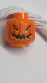 Minifigur, Kopf Kürbis Jack O' Lantern mit roten vertikalen verblassten Linien auf dem Rückenmuster orange