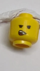 Minifigur, Kopf doppelseitig mit offenem Lächeln und Zunge / offenem Mund auf einer Seite Muster (Emmet) gelb