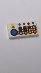 1x2 Fliese bedruckt with Control Panel with Black, Blue, Red, and Yellow Buttons and Stripes weiß white