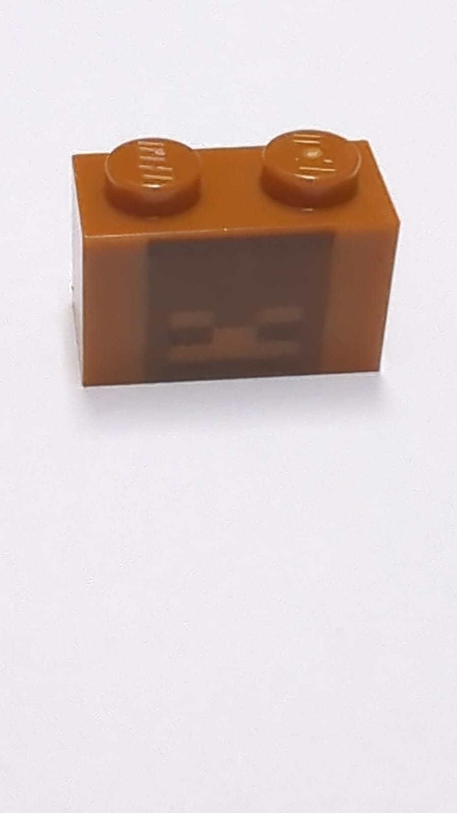 NEU Stein 1 x 2 mit rötlich-braunem und dunkelbraunem pixeligem Totenkopf-Dekor-Muster dunkelorange