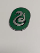 NEU Fliese, rund 6 x 8 oval mit Slytherin-Wappen mit silberner Schlange auf grünem Hintergrund, Muster perlsilber