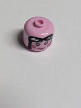 NEU Minifigure, Head, Modified Giant Female Black Eyebrows and Hair with Braids, Dark Pink Circles on Cheeks and Lips, Grin Pattern - Vented Stud rosa bright pink