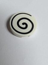 NEU Fliese, rund 2 x 2 mit Unterseite zur Befestigung und Spiral-Schwarzmuster weiß