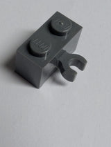 NEU Stein, Modifiziert 1 x 2 mit offenem O-Clip Dick (Vertikaler Griff) neudunkelgrau