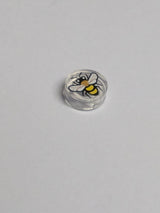 NEU Fliese, rund 1 x 1 mit schwarzem, mittlerem Nougat und gelbem Bienenmuster mit weißen Augen und Flügeln transparent weiß