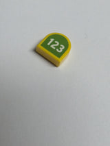 NEU Tile, Round 1 x 1 Half Circle Extended with White '123' on Lime Background Pattern gelb yellow