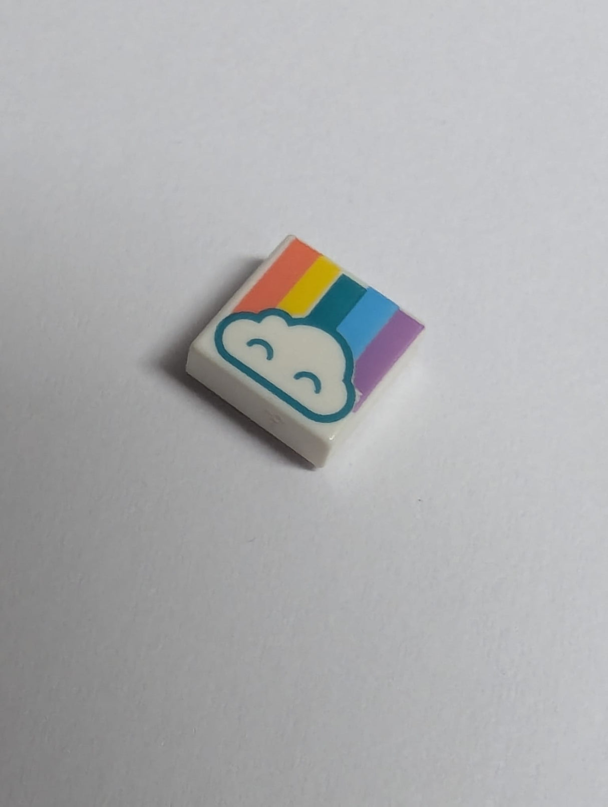 NEU Tile 1 x 1 with Groove with Cloud and Pastel Rainbow Pattern weiss white