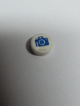 NEU Fliese, Runde 1 x 1 mit blauer Kamera mit dunkelblauem Objektivmuster weiß